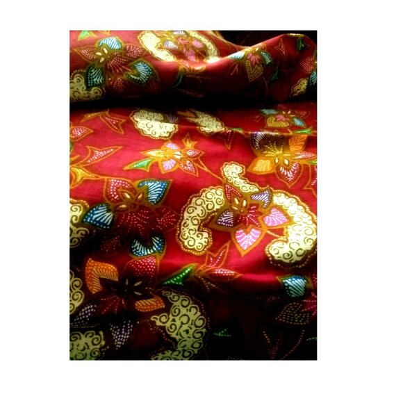 Material Fabric Cotton Red Blue White Brown 38" x 87'  Flowers Hearts Leaves - Picture 3 of 10